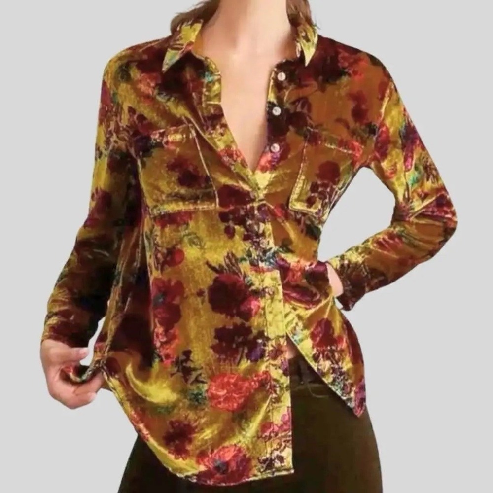 Anthropologie Pilcro‎ The Hadley Relaxed Velvet Shirt Womens Size XXSP